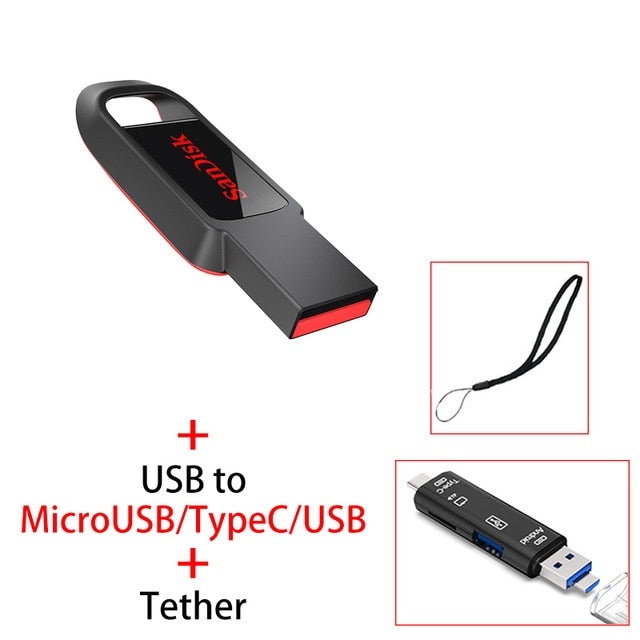 Sandisk USB Flash Drive 32 64 128 16 GB Mini Pendrive 128gb 64gb 32gb 16gb Pen Drive 2.0 USB Stick Disk on Key Memory for Phone